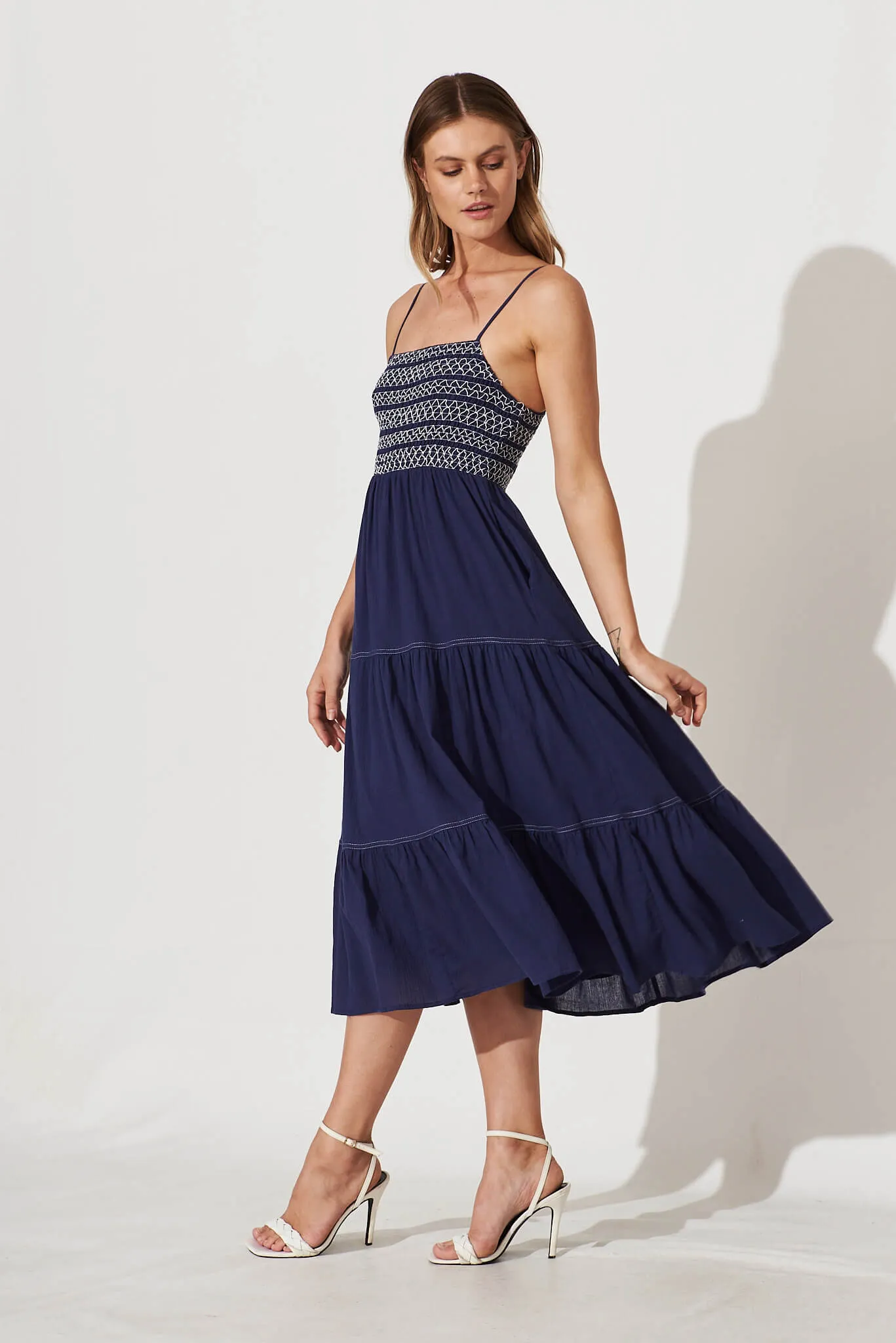 Sunseeker Midi Sundress In Navy Cotton sold by St Frock product image thumbnail 3