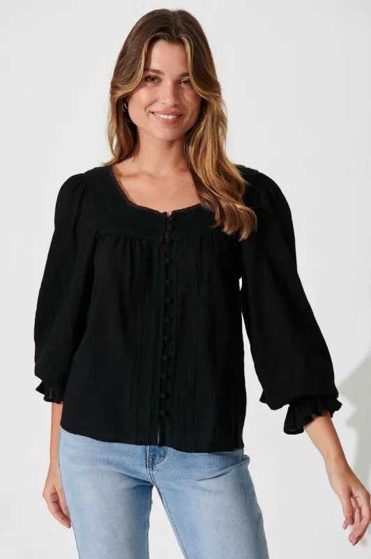 Martika Top In Black Cotton sold by St Frock