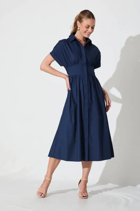 Cielo Midi Dress In Navy Cotton sold by St Frock