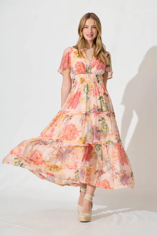 Catania Maxi Dress In Tangerine Floral Print sold by St Frock