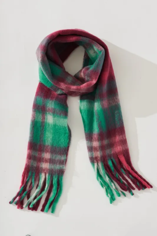 Brooklyn Knit Scarf In Multi Green And Red Check sold by St Frock