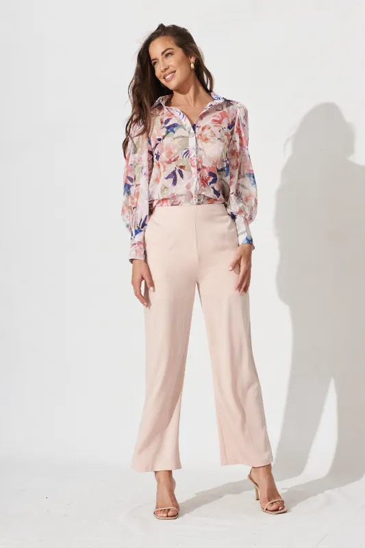 Charlene Wide Leg Pants In Blush Satin sold by St Frock