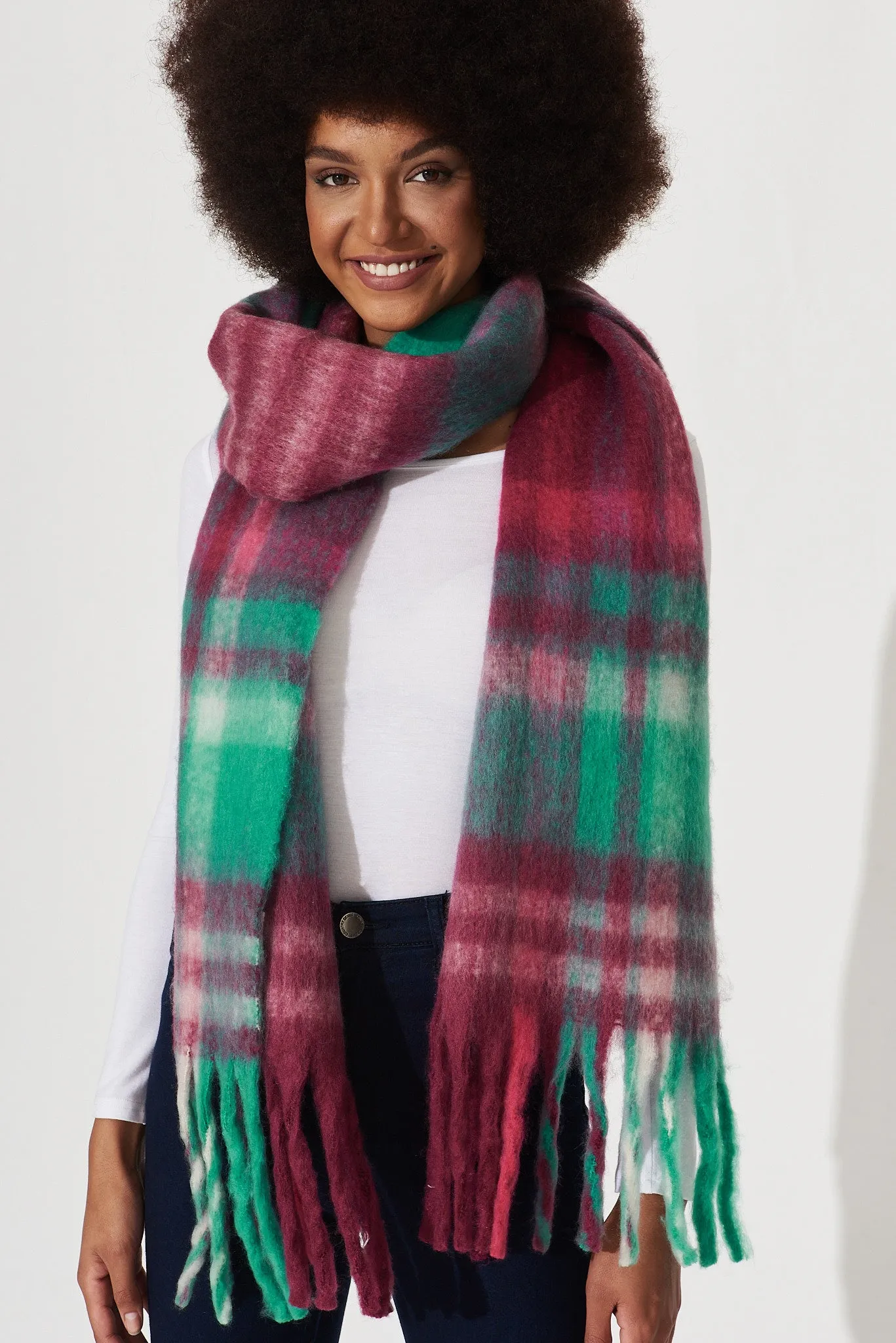 Brooklyn Knit Scarf In Multi Green And Red Check sold by St Frock product image thumbnail 3