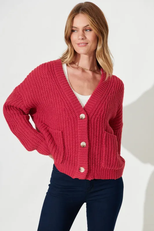 Arctic Knit Cardigan In Red Wool Blend sold by St Frock