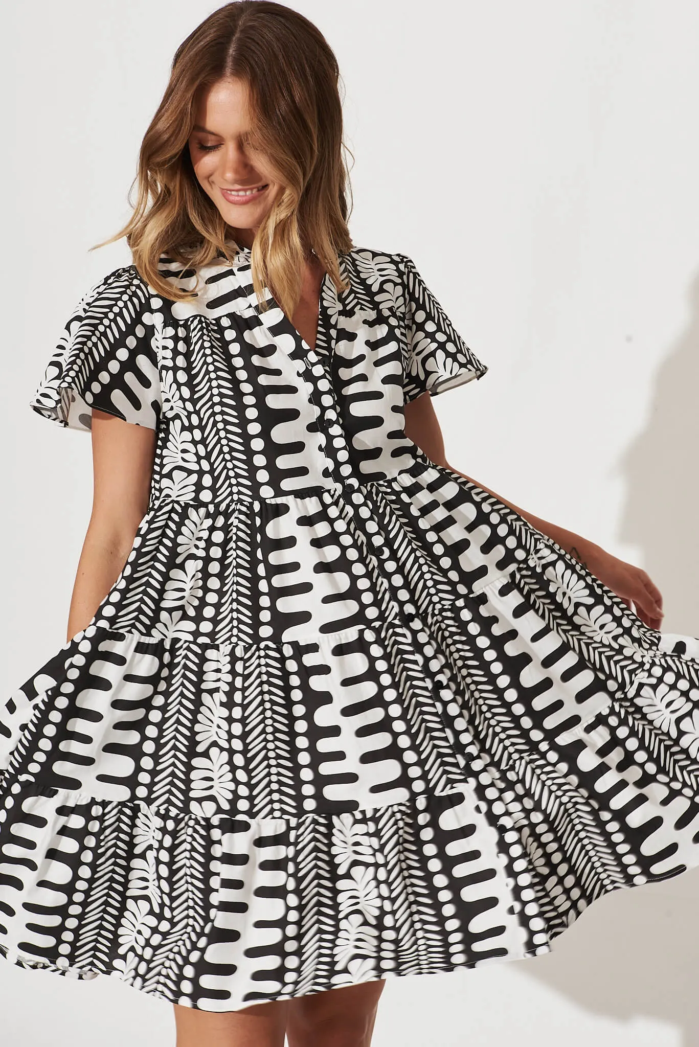 Saldana Smock Dress In Black And White Print Cotton sold by St Frock product image thumbnail 2
