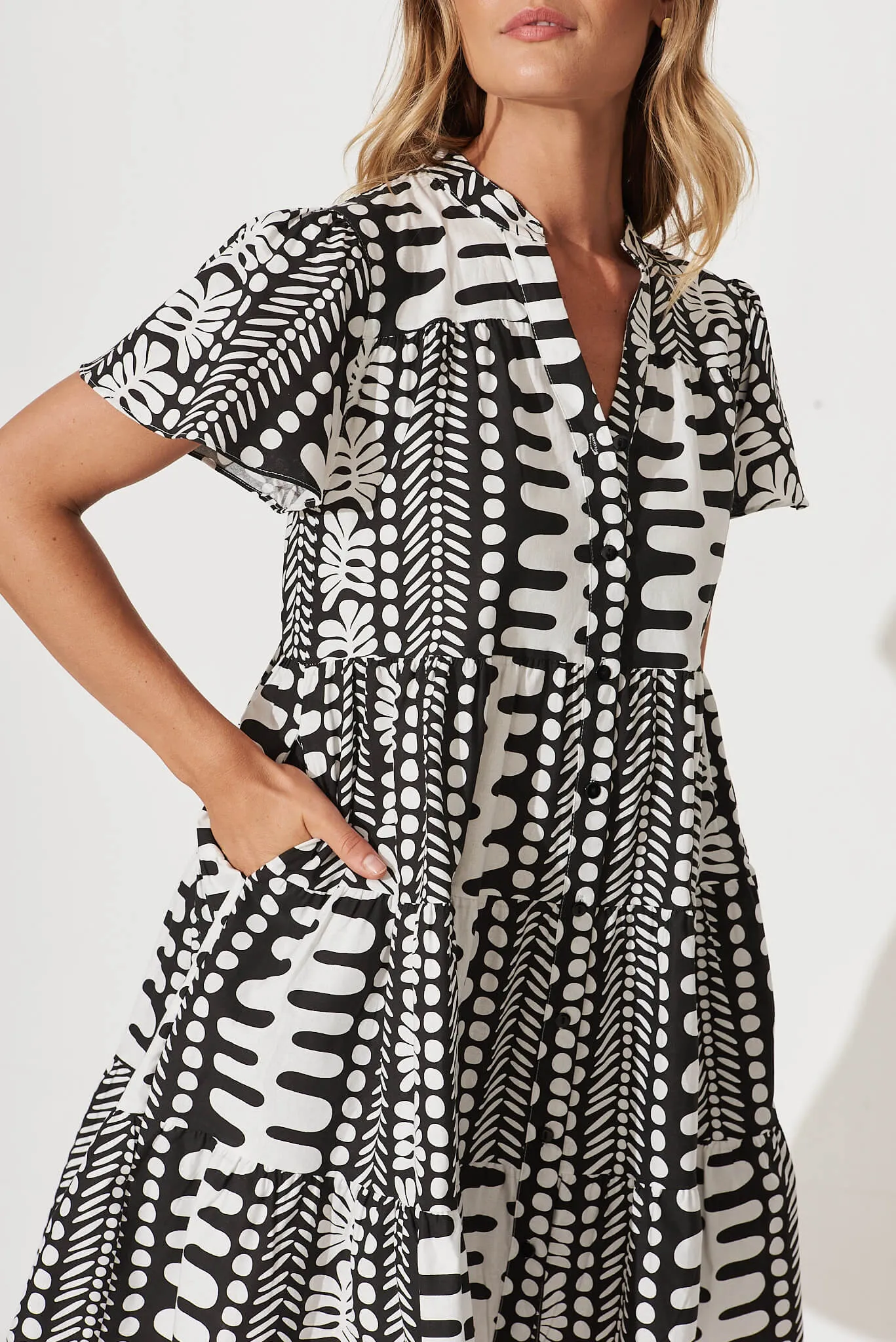 Saldana Smock Dress In Black And White Print Cotton sold by St Frock product image thumbnail 5
