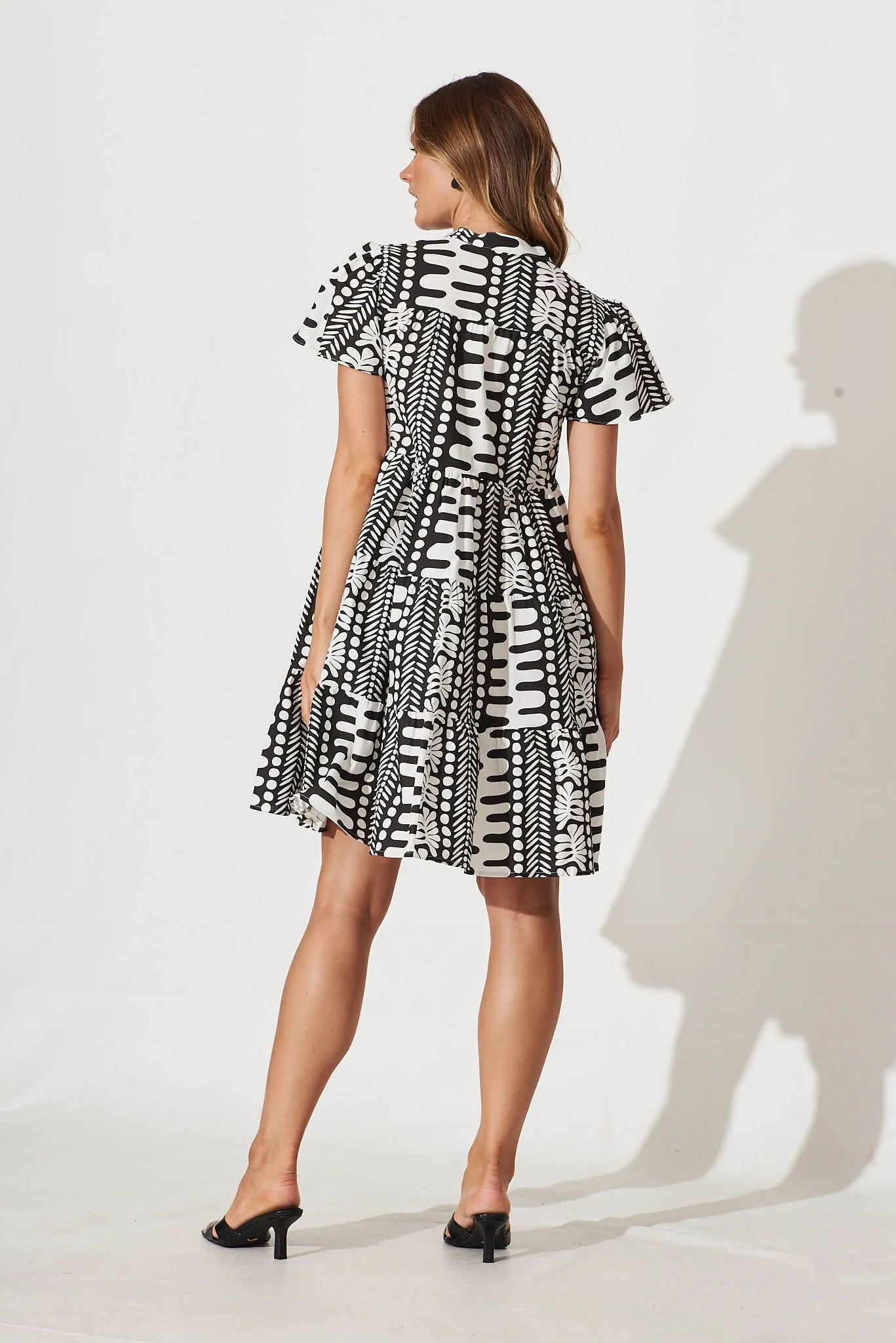 Saldana Smock Dress In Black And White Print Cotton sold by St Frock product image thumbnail 4
