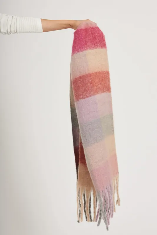 august + delilah Brooklyn Oversized Knit Scarf In Pink And Grey Checkerprint sold by St Frock