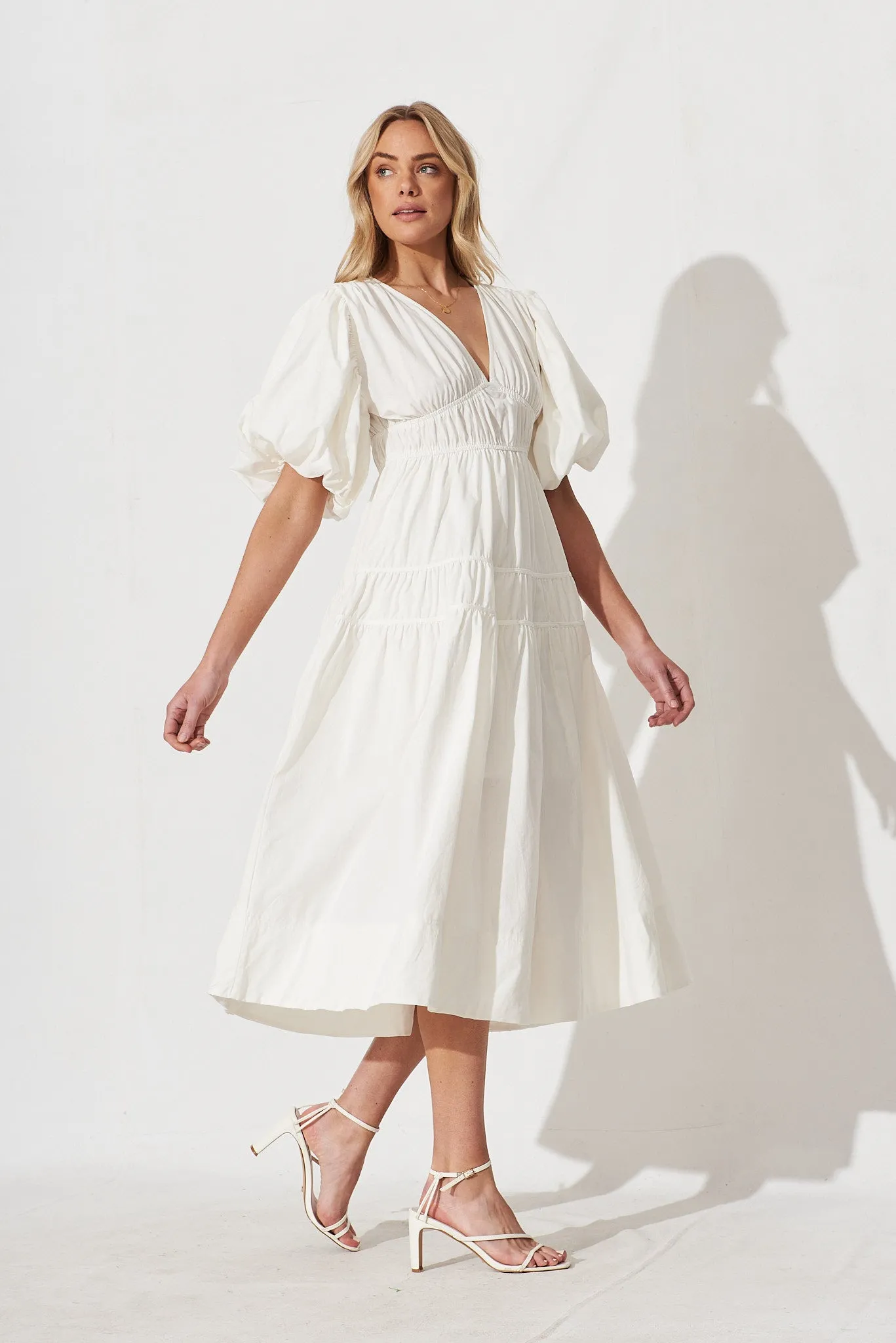 Amalie Midi Dress In White Cotton sold by St Frock product image thumbnail 3