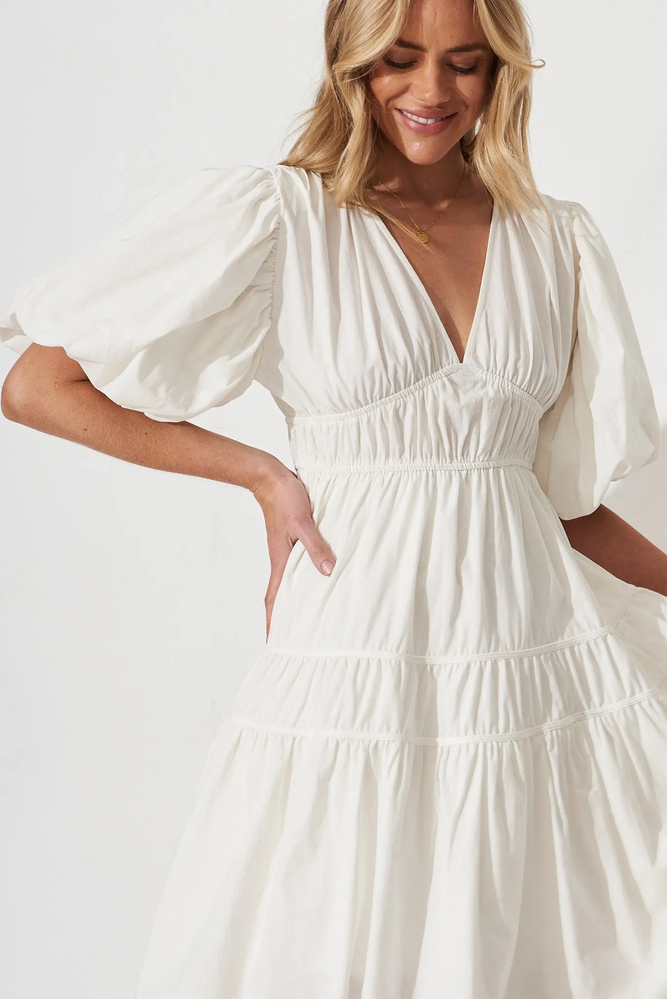 Amalie Midi Dress In White Cotton sold by St Frock product image thumbnail 2