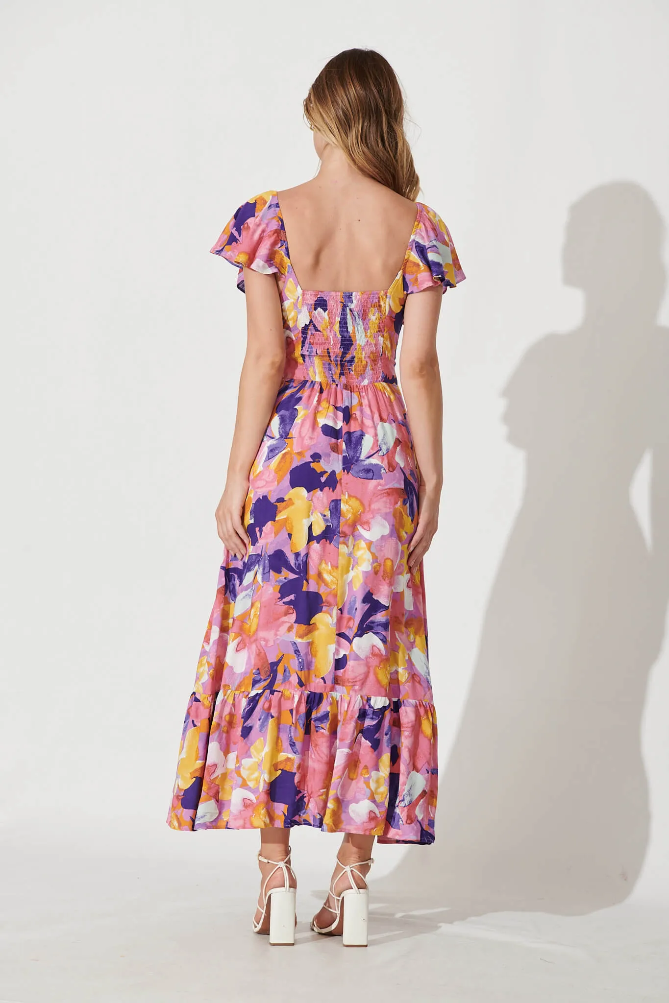 Lilith Midi Dress In Pink And Purple Print sold by St Frock product image thumbnail 4