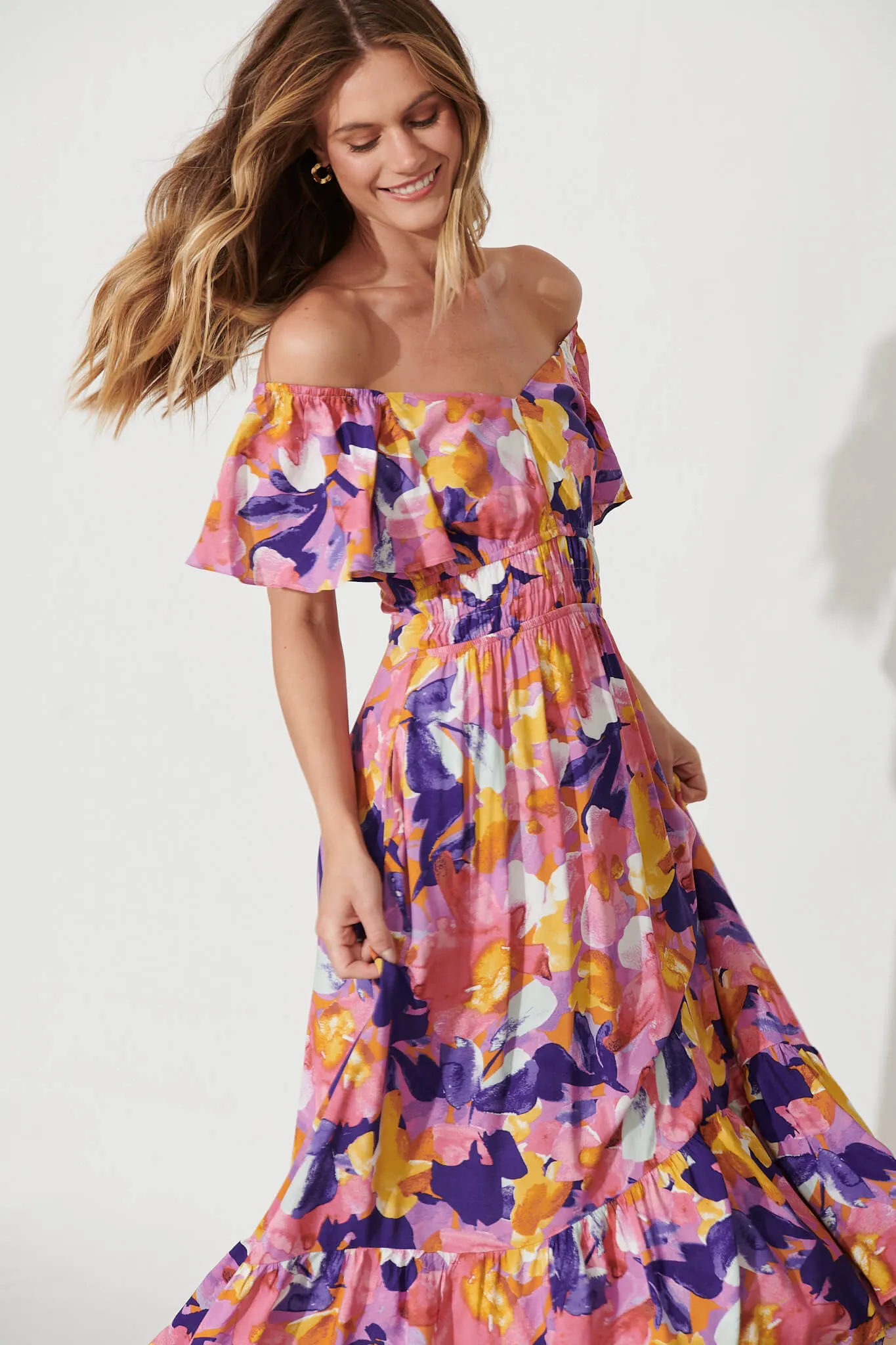 Lilith Midi Dress In Pink And Purple Print sold by St Frock product image thumbnail 2