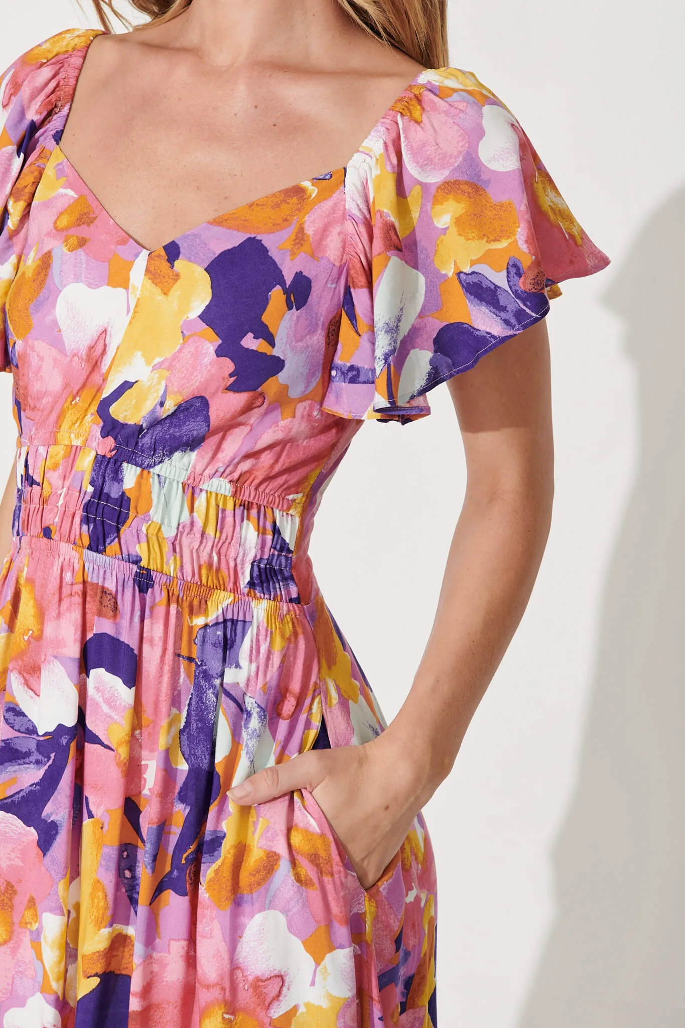 Lilith Midi Dress In Pink And Purple Print sold by St Frock product image thumbnail 5