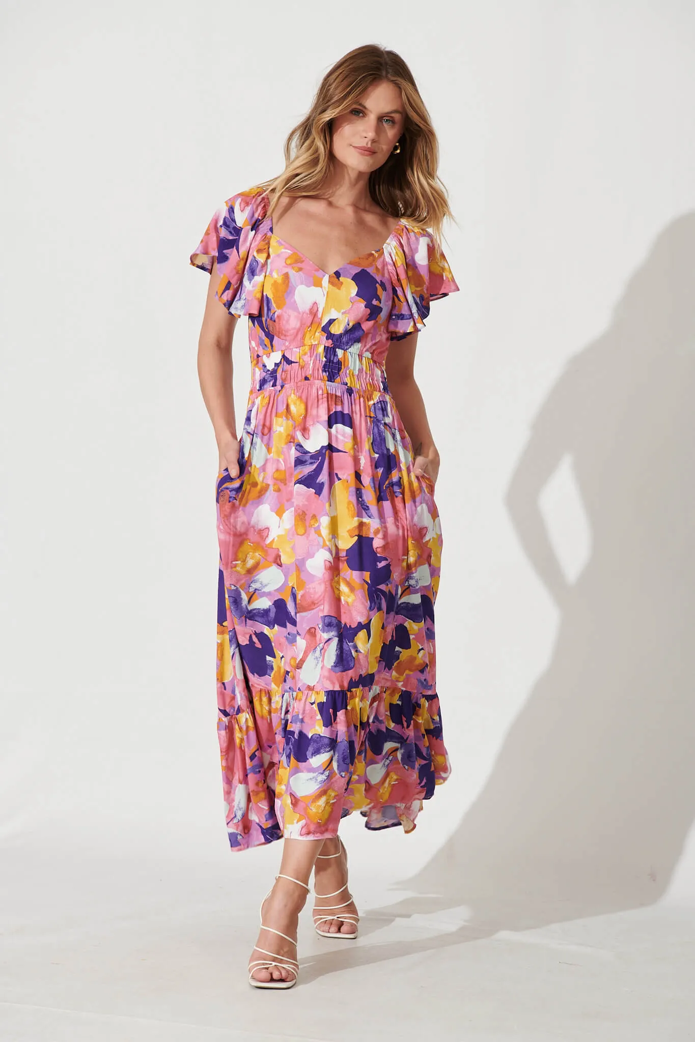 Lilith Midi Dress In Pink And Purple Print sold by St Frock product image thumbnail 3