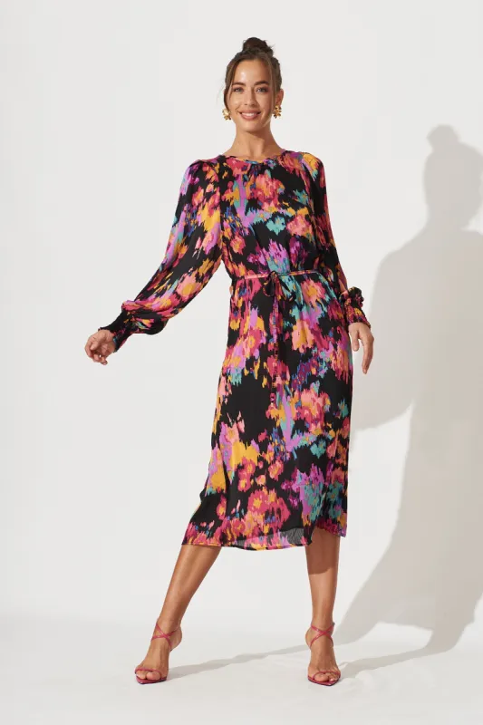 Nerilee Midi Dress In Black Multi Print sold by St Frock