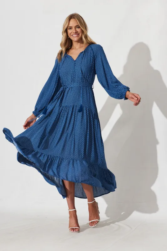 Analise Maxi Dress In Blue With White Spot sold by St Frock