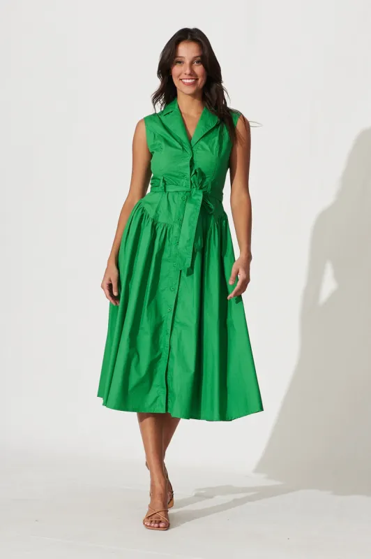 Kelly Midi Shirt Dress In Green Cotton sold by St Frock