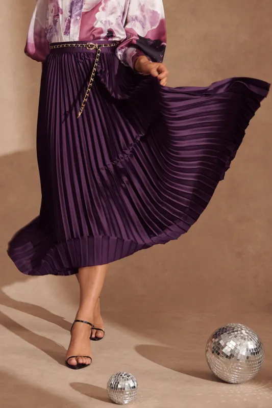 Allison Midi Pleat Skirt In Plum Satin sold by St Frock