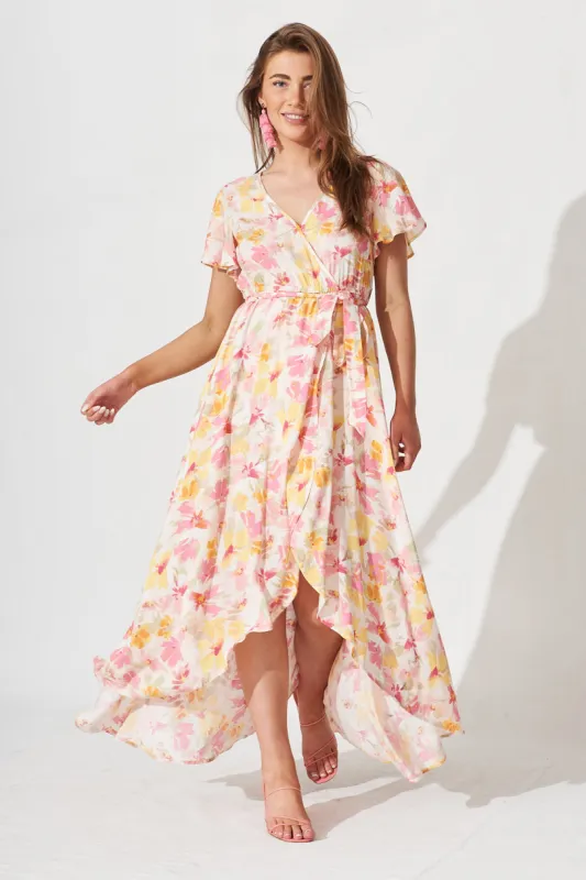 Lorelei Maxi Dress In White With Yellow And Pink Floral sold by St Frock