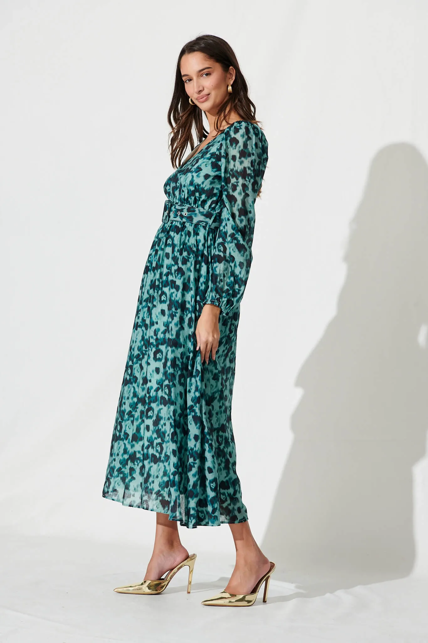 Vichy Midi Dress In Teal Watercolour Cotton Blend sold by St Frock product image thumbnail 3