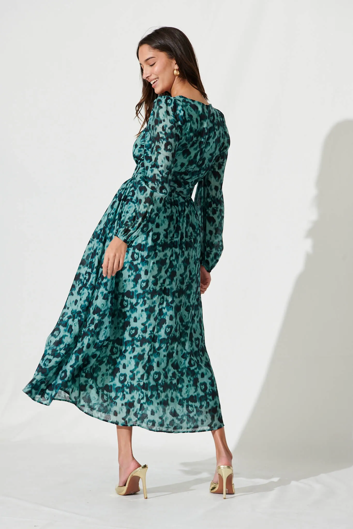 Vichy Midi Dress In Teal Watercolour Cotton Blend sold by St Frock product image thumbnail 4