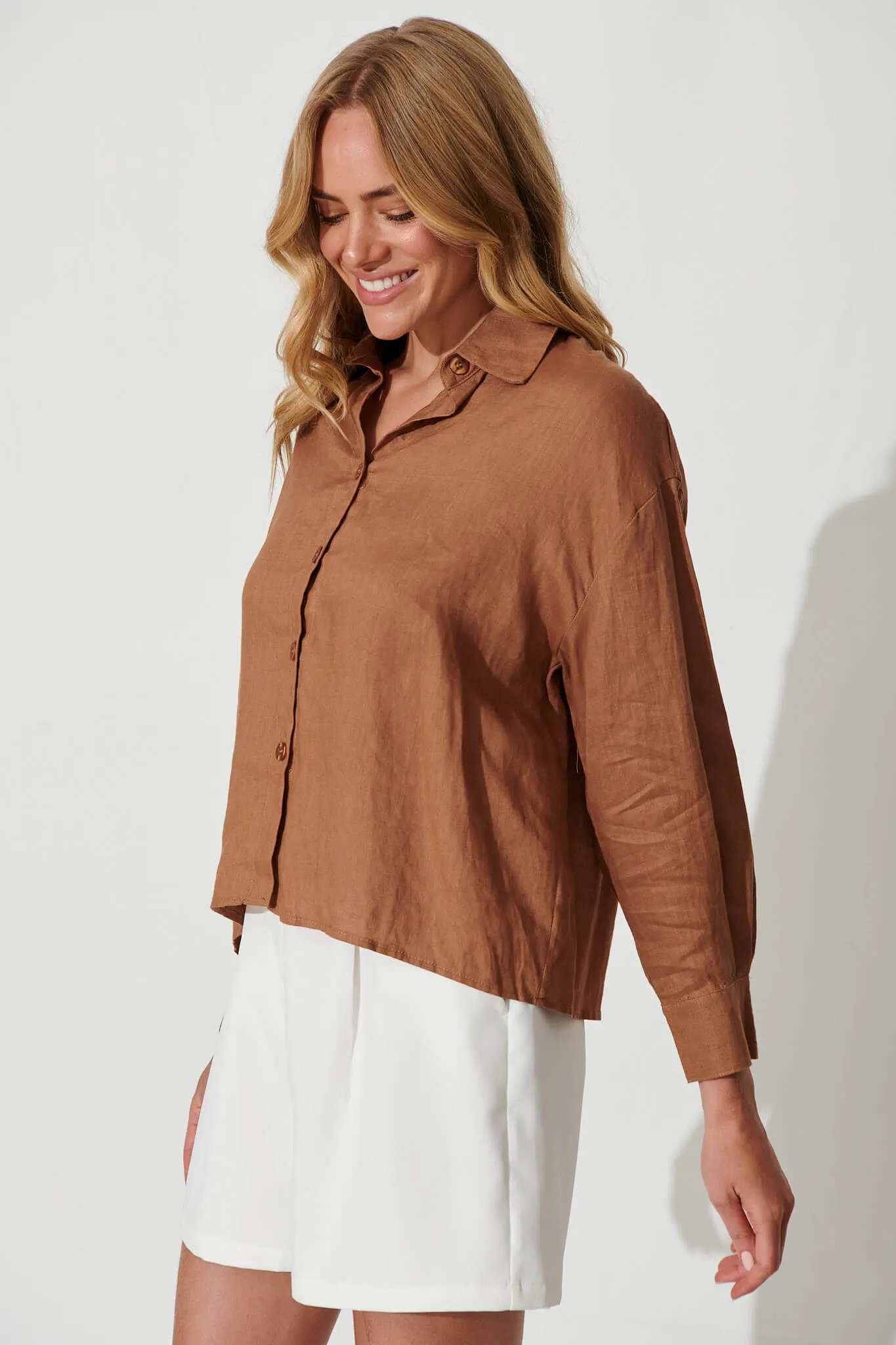 Caterina Shirt In Mocha Linen sold by St Frock product image thumbnail 2