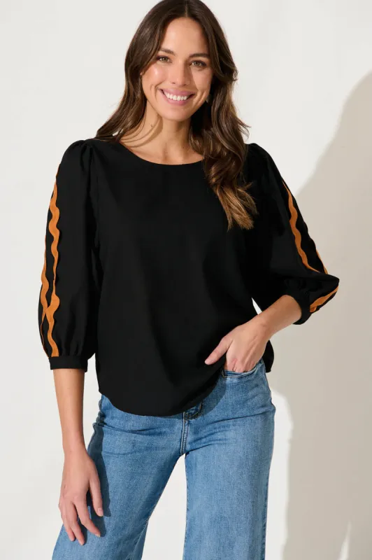 Juliet Top In Black Ric Rac Cotton Linen sold by St Frock