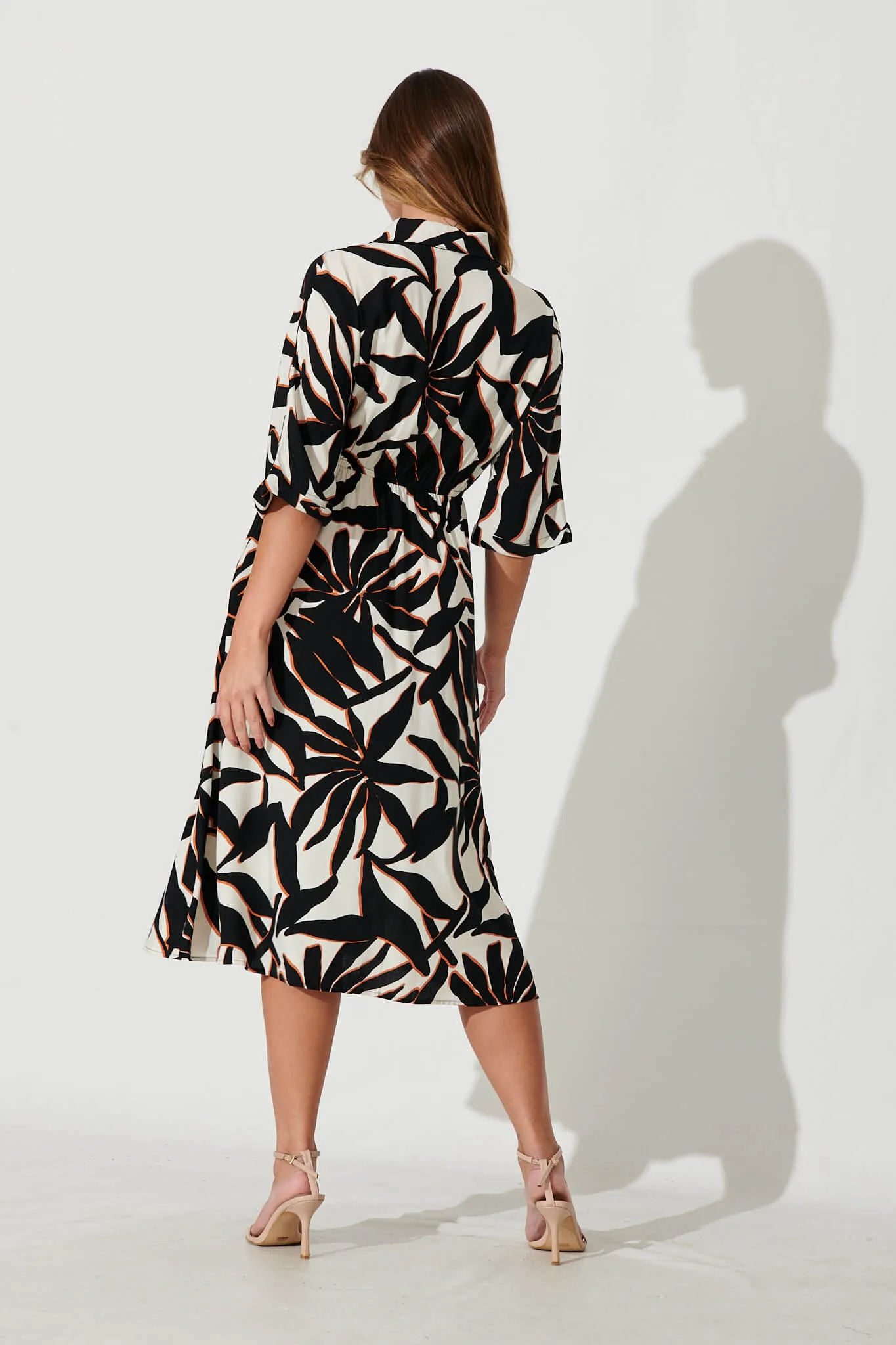Charlotte Midi Shirt Dress In Black With Cream Print sold by St Frock product image thumbnail 5