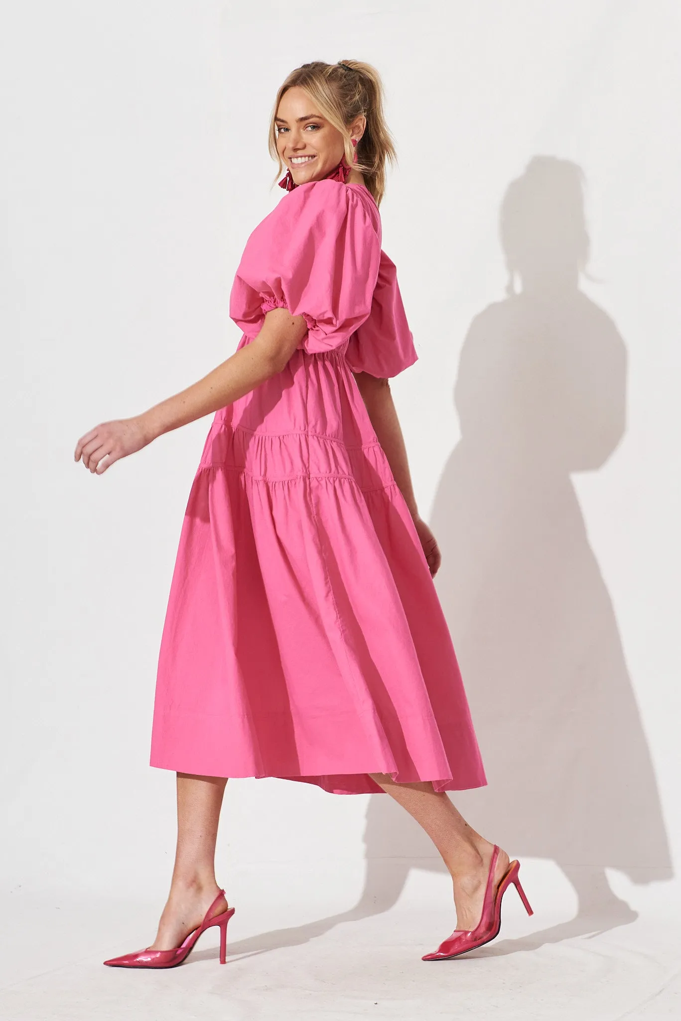 Amalie Midi Dress In Hot Pink Cotton sold by St Frock product image thumbnail 3