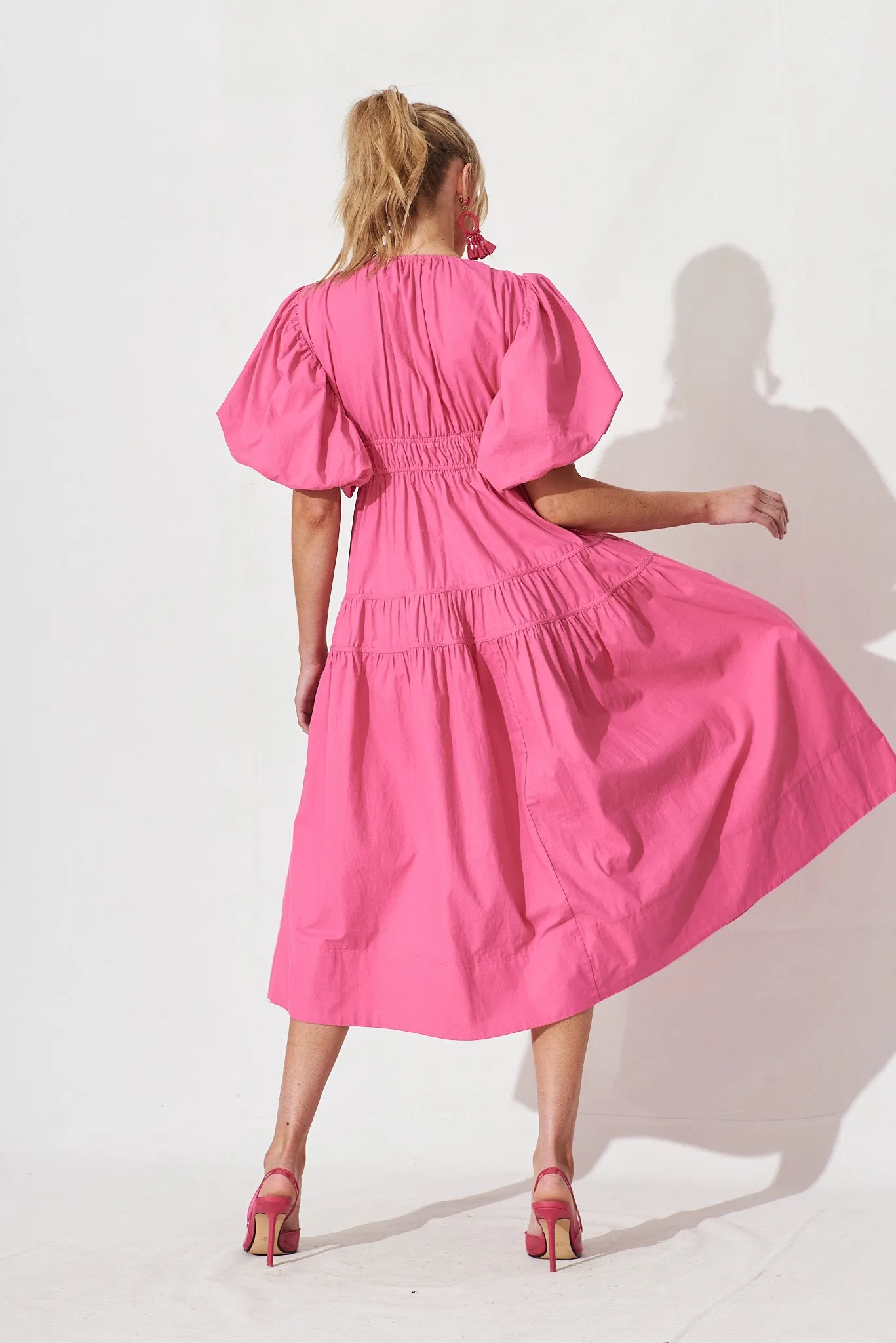 Amalie Midi Dress In Hot Pink Cotton sold by St Frock product image thumbnail 4