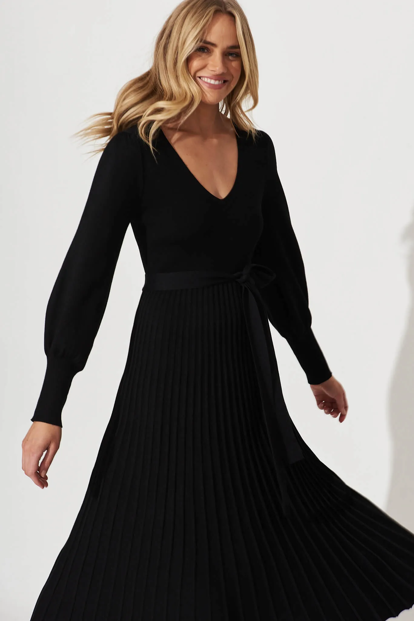 Albi Midi Knit Dress In Black Cotton Blend sold by St Frock product image thumbnail 3