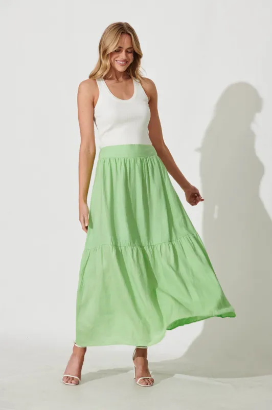 Maine Maxi Skirt In Green Linen sold by St Frock