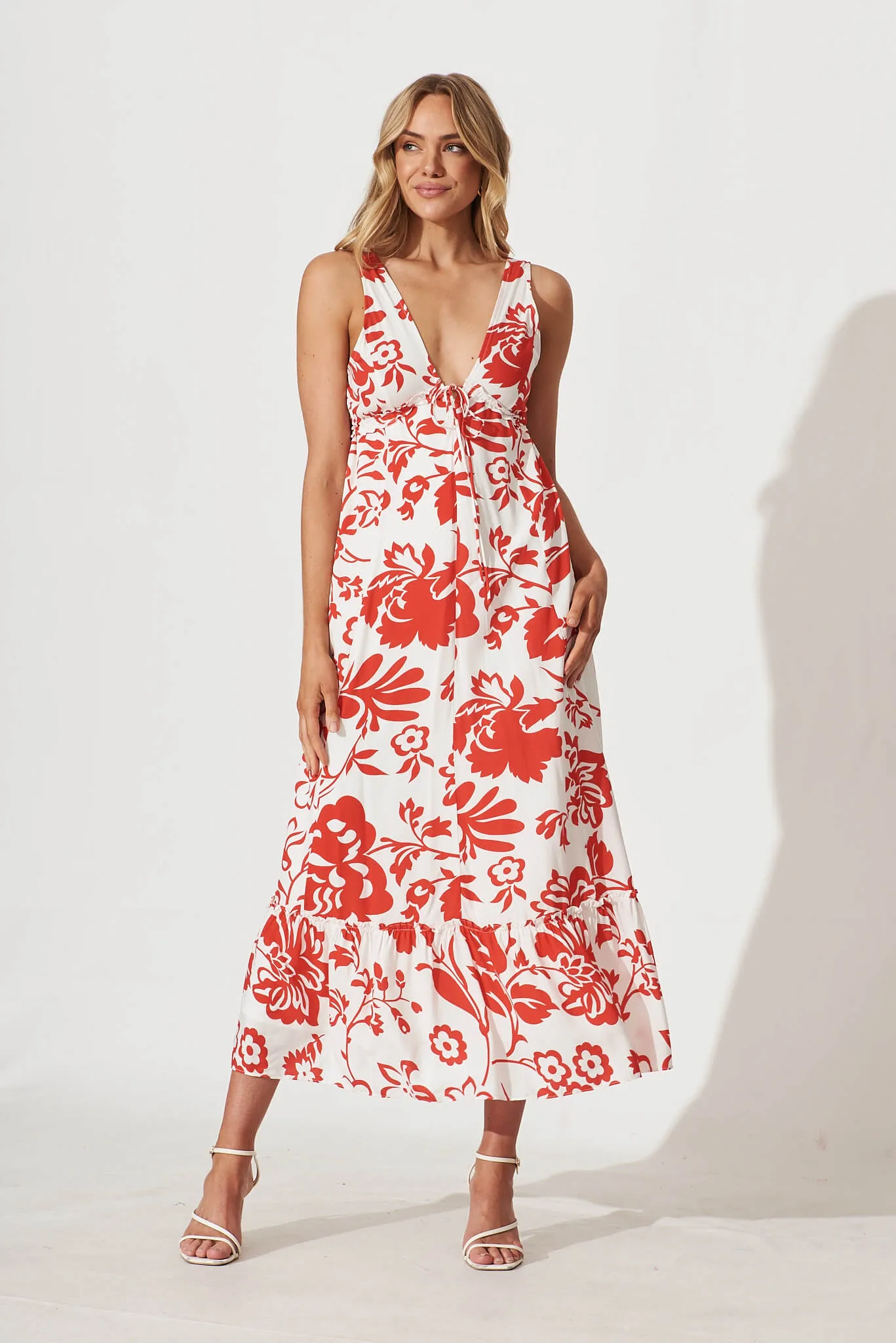 Knowles Maxi Dress In White And Red Print sold by St Frock