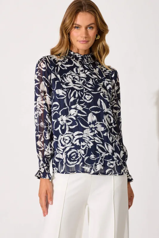Lailani Top In Navy Floral Print sold by St Frock
