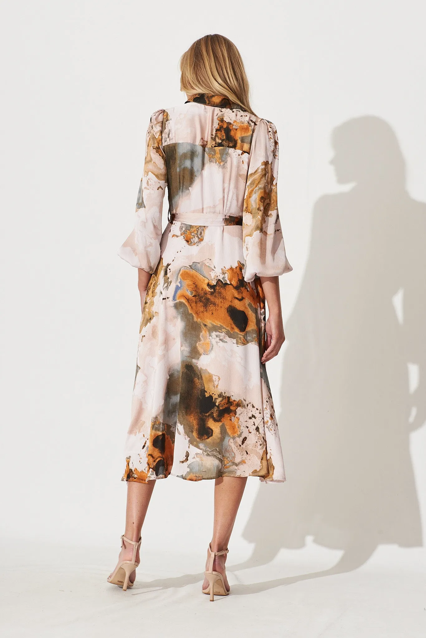 Josy Midi Shirt Dress In Grey With Rust Print sold by St Frock product image thumbnail 5