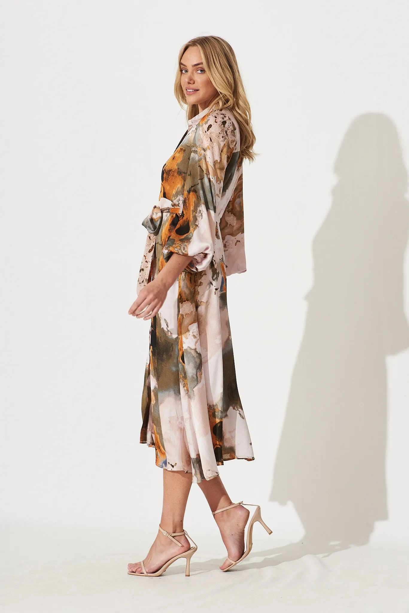 Josy Midi Shirt Dress In Grey With Rust Print sold by St Frock product image thumbnail 4