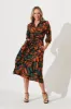 Davina Midi Shirt Dress In Multi Green With Rust Print sold by St Frock