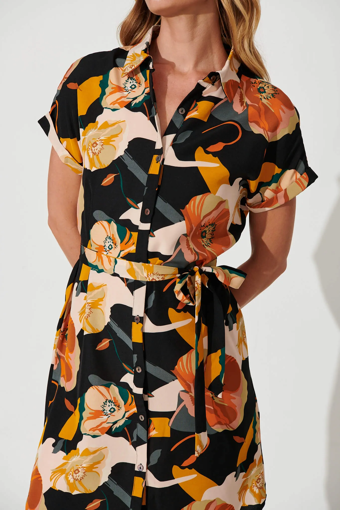 Maddison Shirt Dress In Black With Rust Multi Floral sold by St Frock product image thumbnail 5