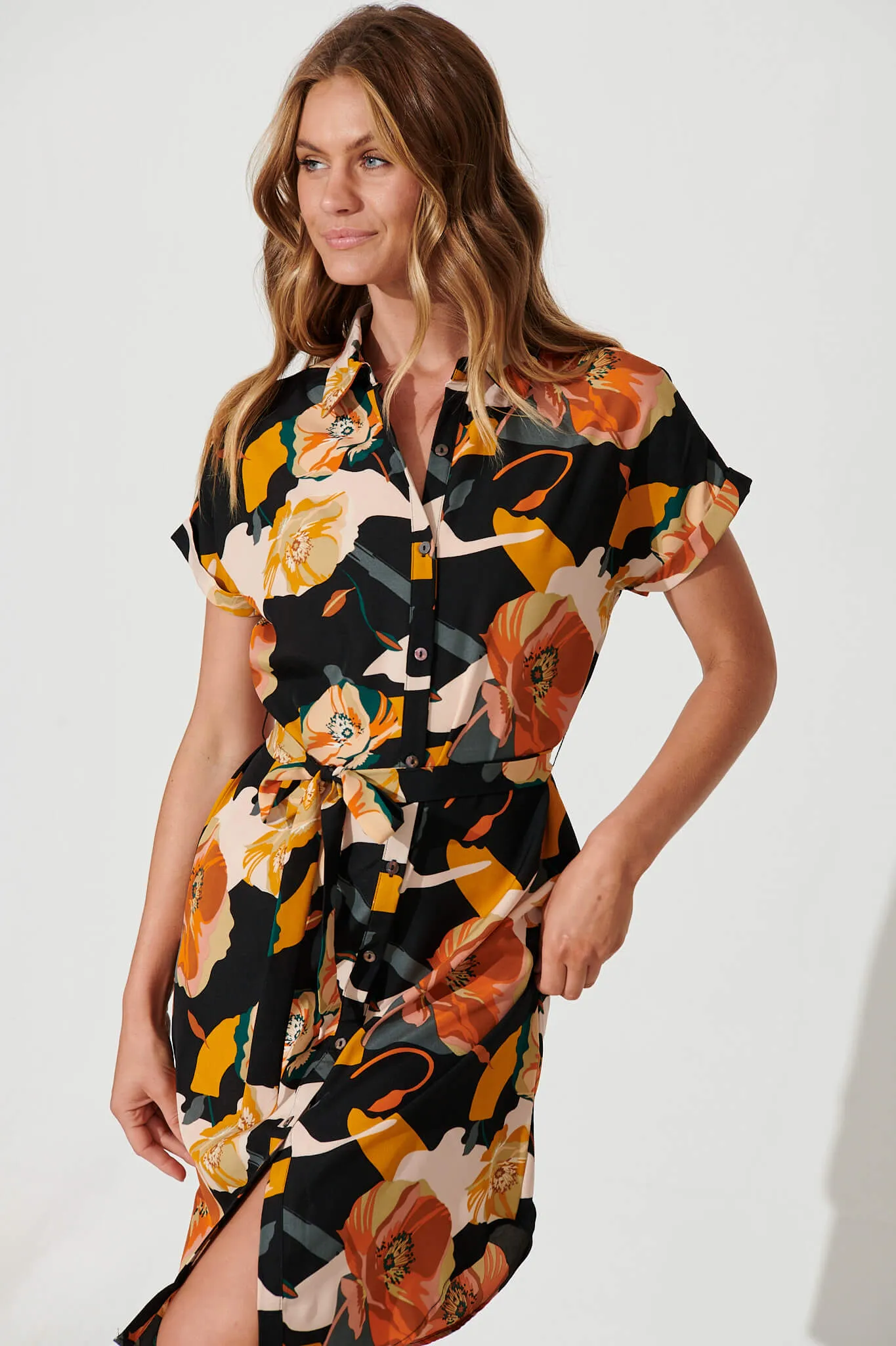 Maddison Shirt Dress In Black With Rust Multi Floral sold by St Frock product image thumbnail 2