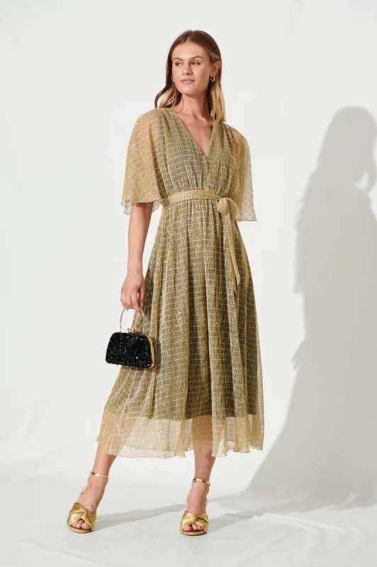 Elodie Maxi Dress In Gold Lurex sold by St Frock