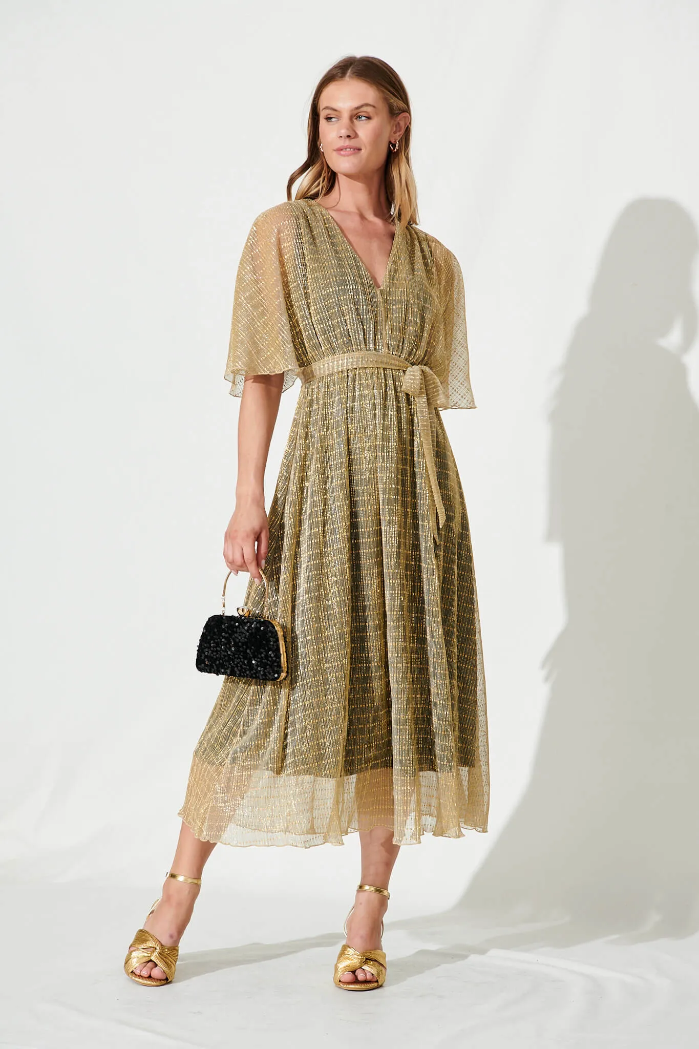 Elodie Maxi Dress In Gold Lurex sold by St Frock