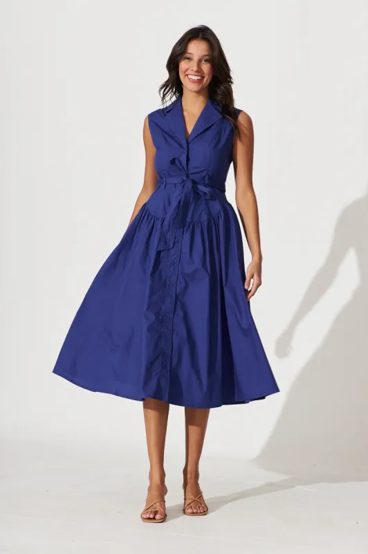 Kelly Midi Shirt Dress In Navy Cotton sold by St Frock