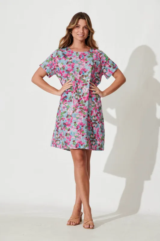 Nectar Smock Dress In Sky Blue Multi Cotton Blend sold by St Frock