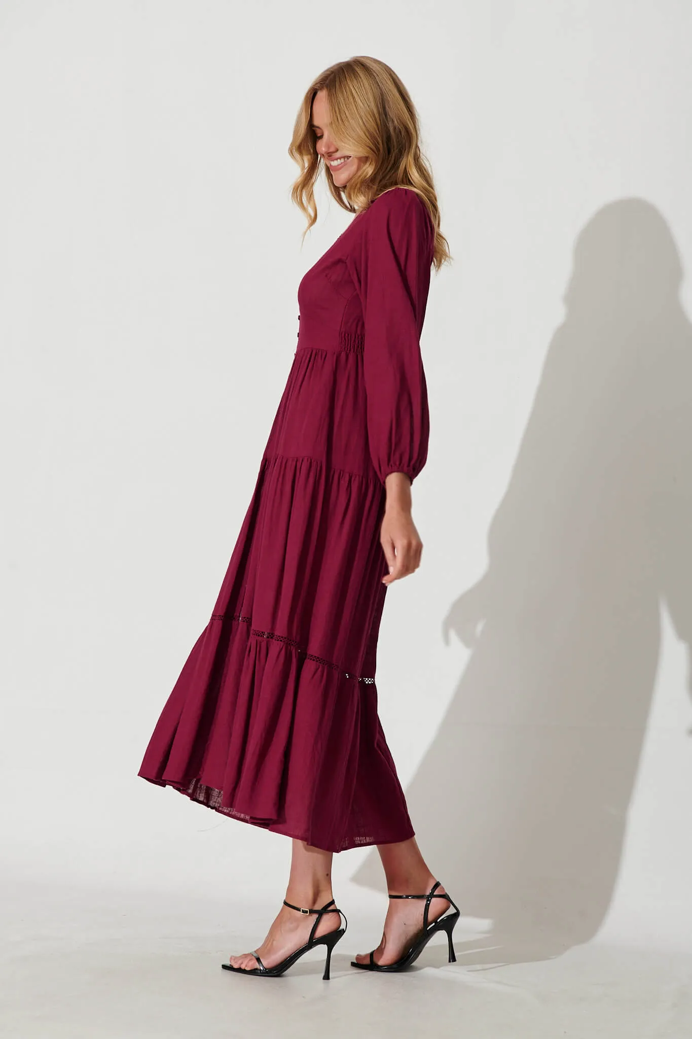 Galaxy Maxi Dress In Maroon Linen Blend sold by St Frock product image thumbnail 3