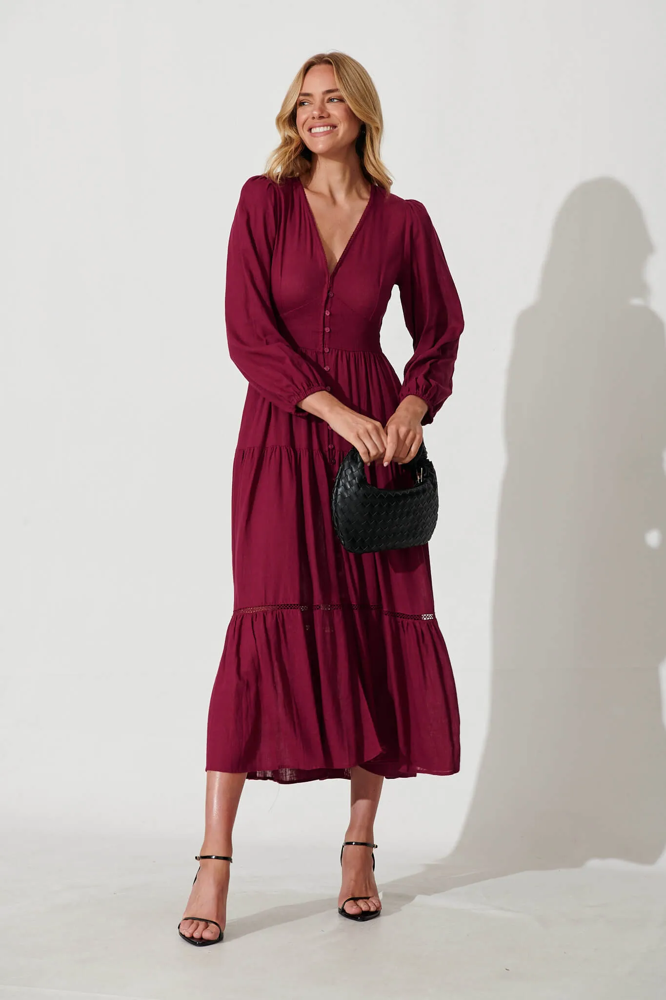 Galaxy Maxi Dress In Maroon Linen Blend sold by St Frock product image thumbnail 5