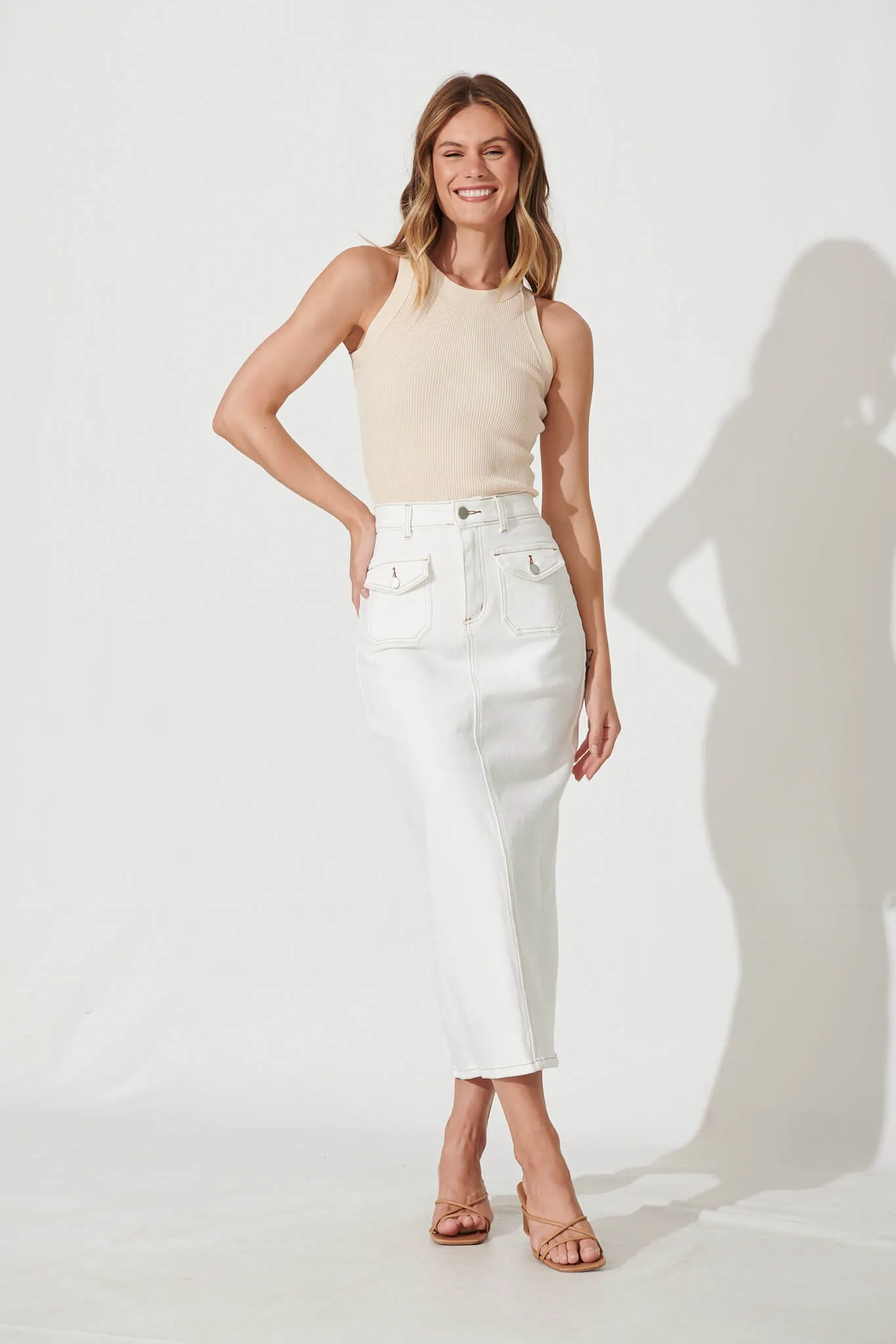 Delta Maxi Denim Skirt In White sold by St Frock