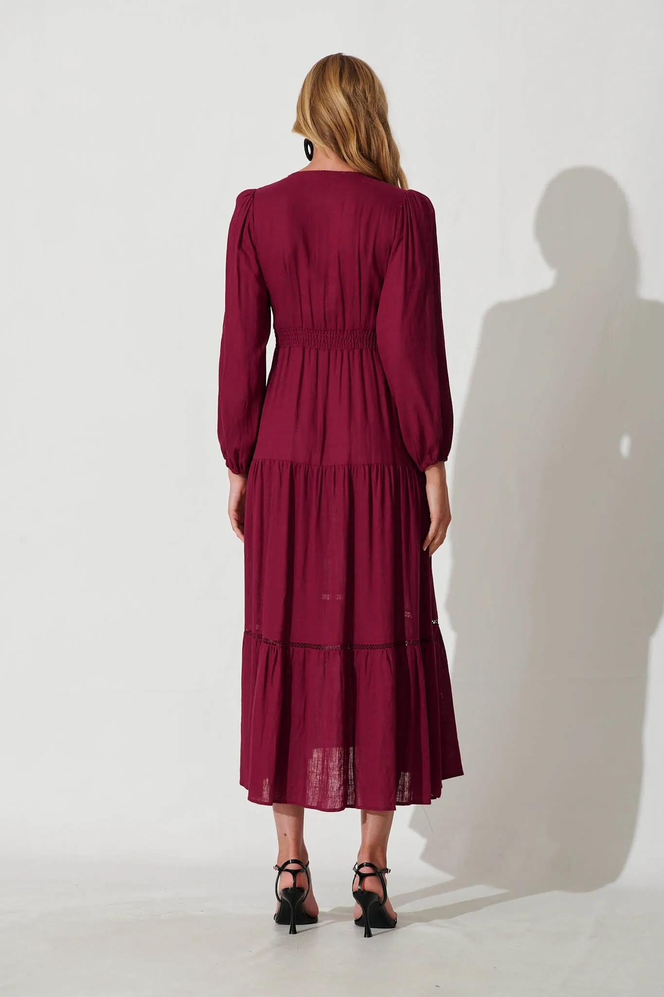 Galaxy Maxi Dress In Maroon Linen Blend sold by St Frock product image thumbnail 4