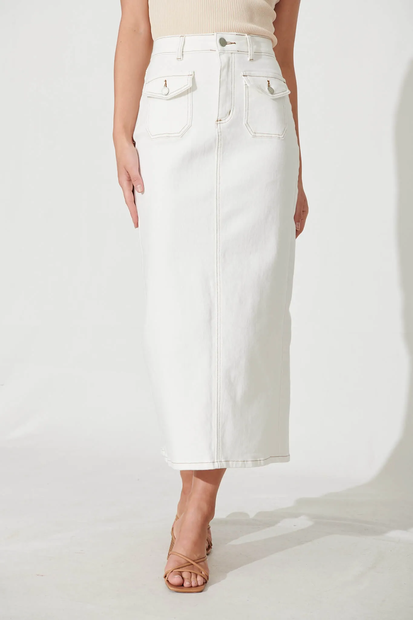 Delta Maxi Denim Skirt In White sold by St Frock product image thumbnail 2