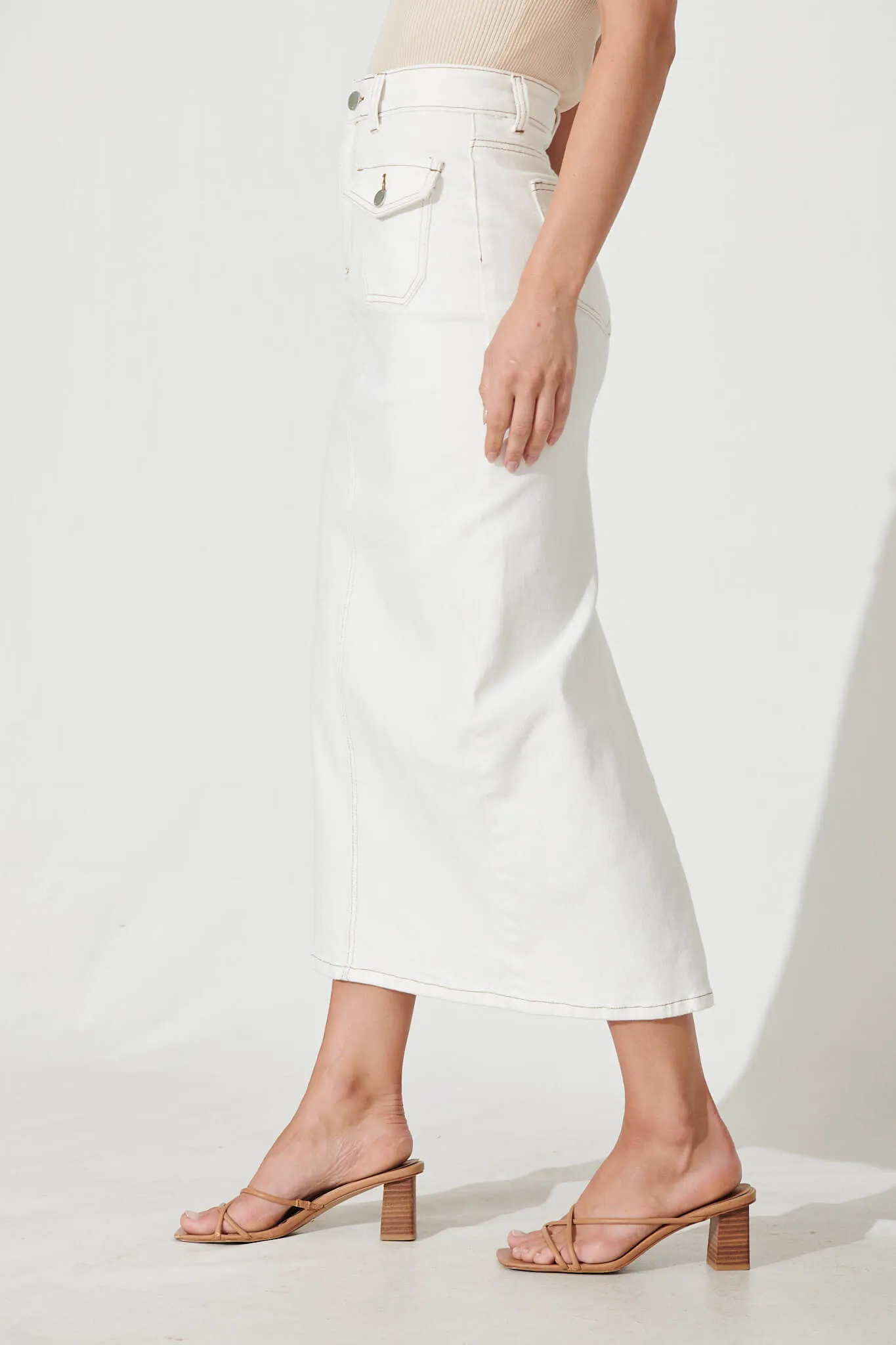 Delta Maxi Denim Skirt In White sold by St Frock product image thumbnail 3