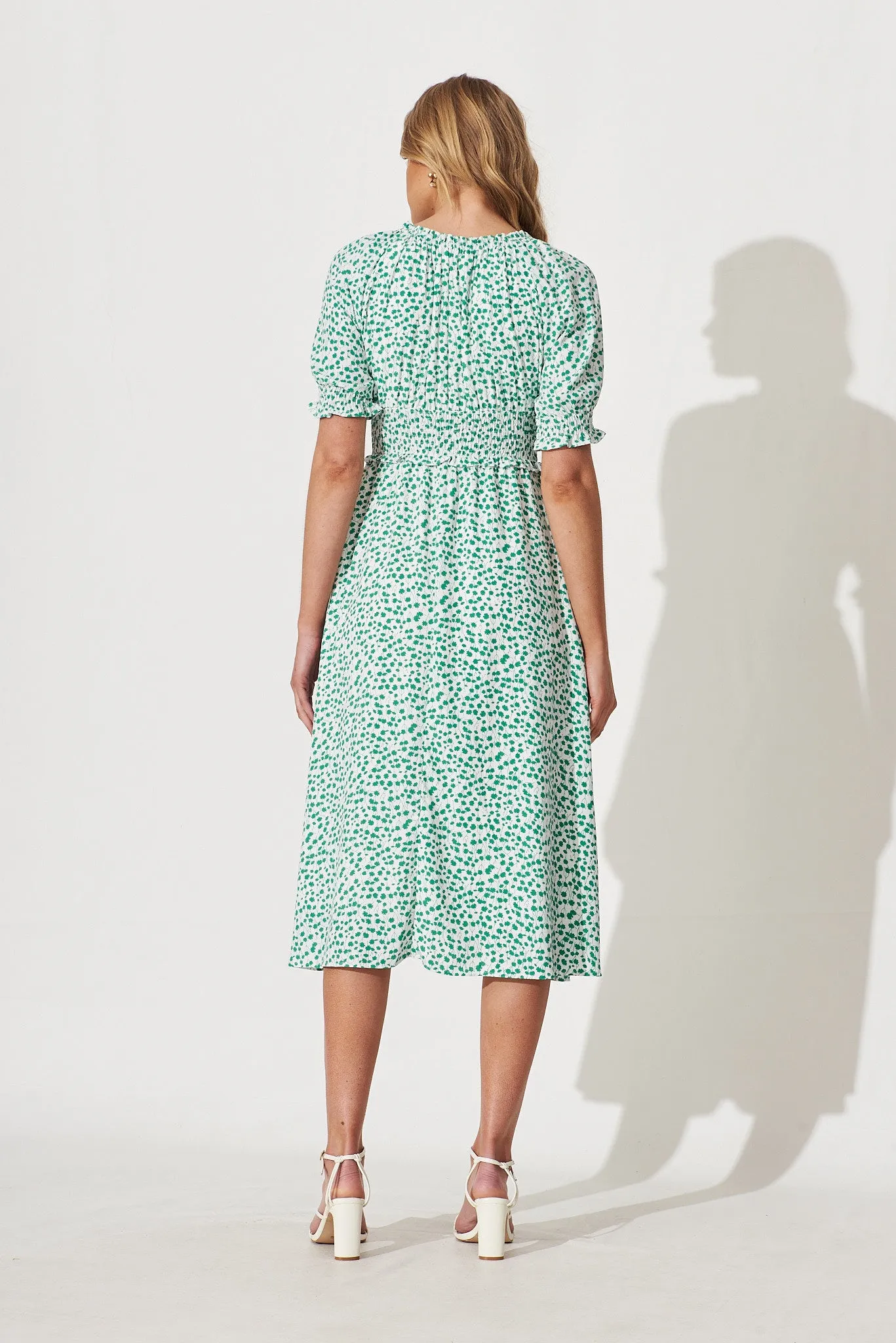 Lucille Midi Dress In White With Green Ditsy Floral sold by St Frock product image thumbnail 4